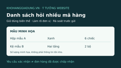Danh sách minh họa hai mã gia dụng với biến thể và đơn vị riêng, không phải thông tin tồn kho