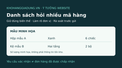 Danh sách minh họa hai mã gia dụng với biến thể và đơn vị riêng, không phải thông tin tồn kho